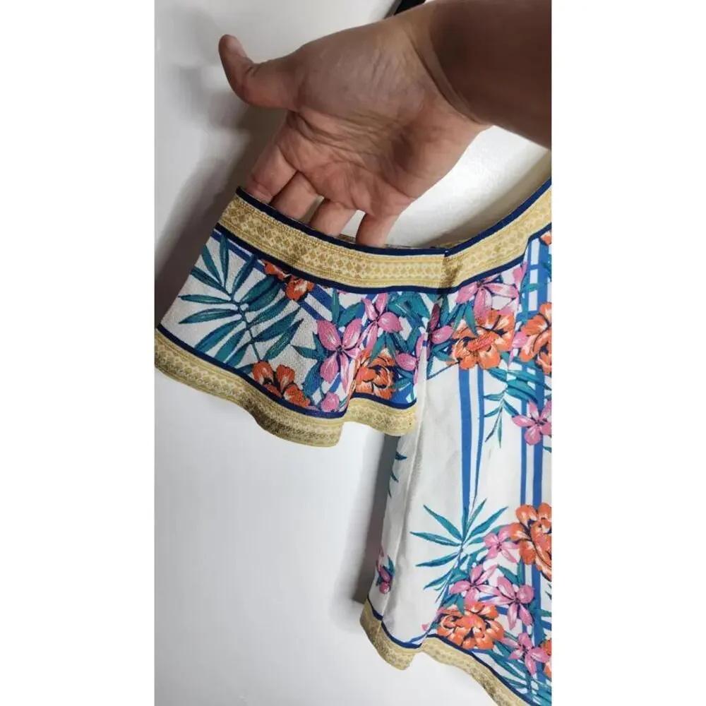 Flying Tomato Shirt XS Ivory Floral Cold Shoulder Boho Summer Top Tropical - Picture 4 of 7